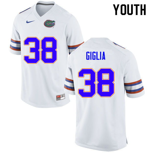 Youth #38 Anthony Giglia Florida Gators College Football Jerseys Sale-White